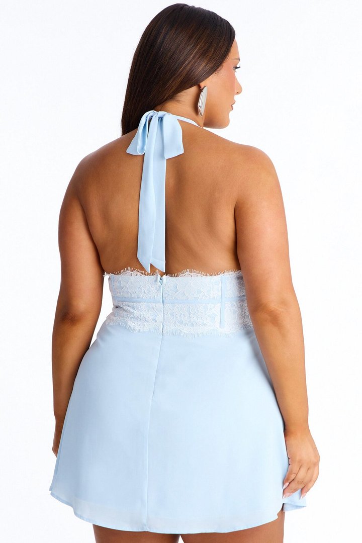Lucky Girl Syndrome Halter Chiffon Mini Dress - Light Blue