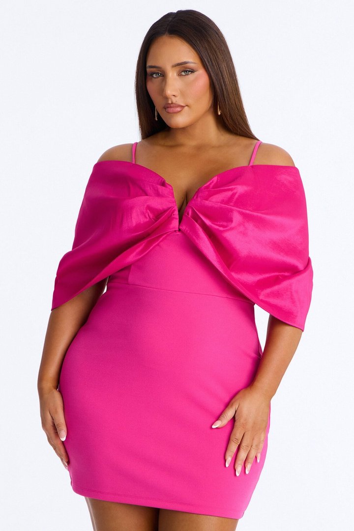 Audrina Pleated Bow Mini Dress - Fuchsia