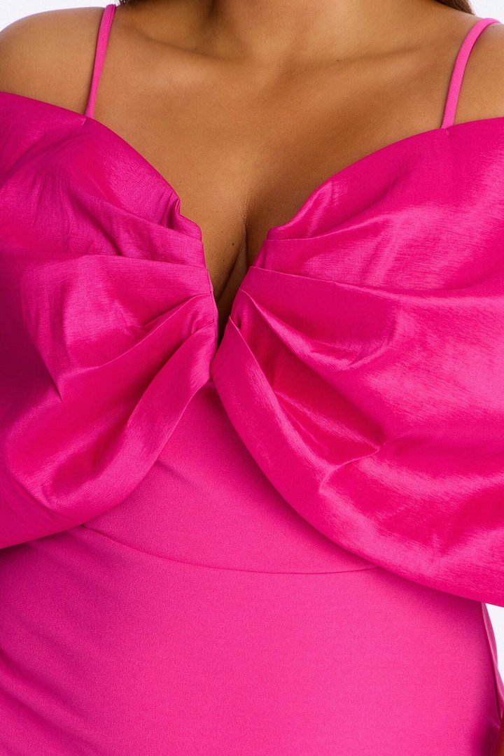 Audrina Pleated Bow Mini Dress - Fuchsia