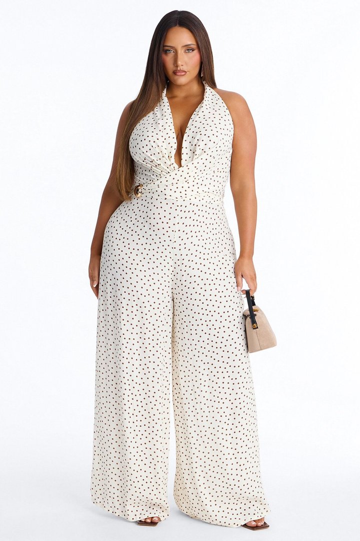 Darcy Polka Dot Halter Jumpsuit - Cream/combo