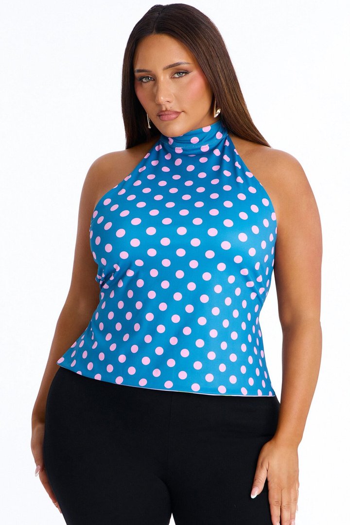 Chloe Reversible Polka Dot Halter Top - Pink/combo