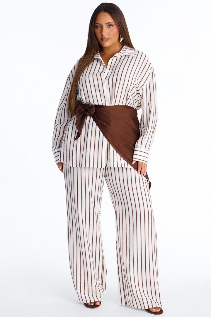 Senna Linen 3 Piece Scarf Pant Set - White/combo