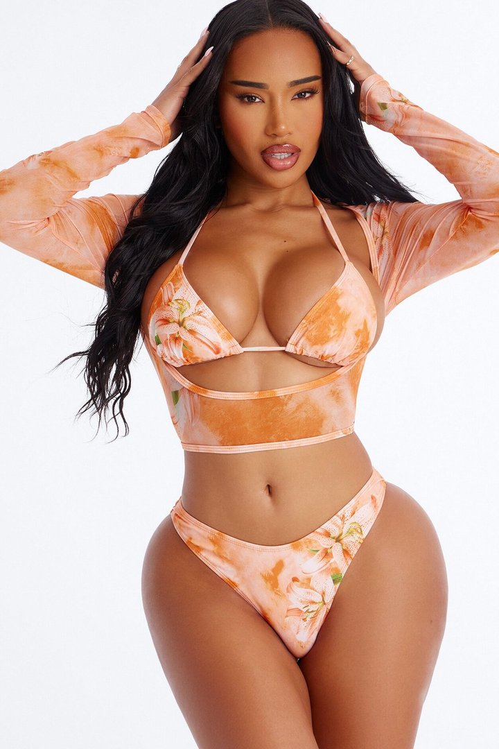 Ronda Floral 3 Piece Bikini Top Set - Orange/combo