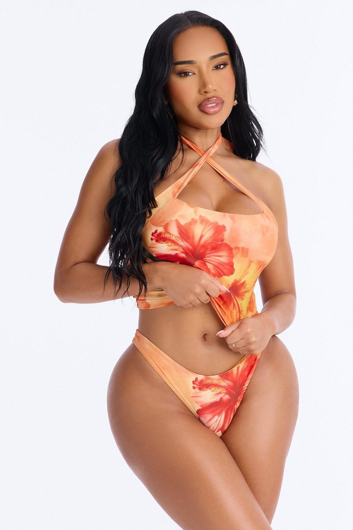 Mabel 2 Piece Floral Tankini Bikini Set - Orange