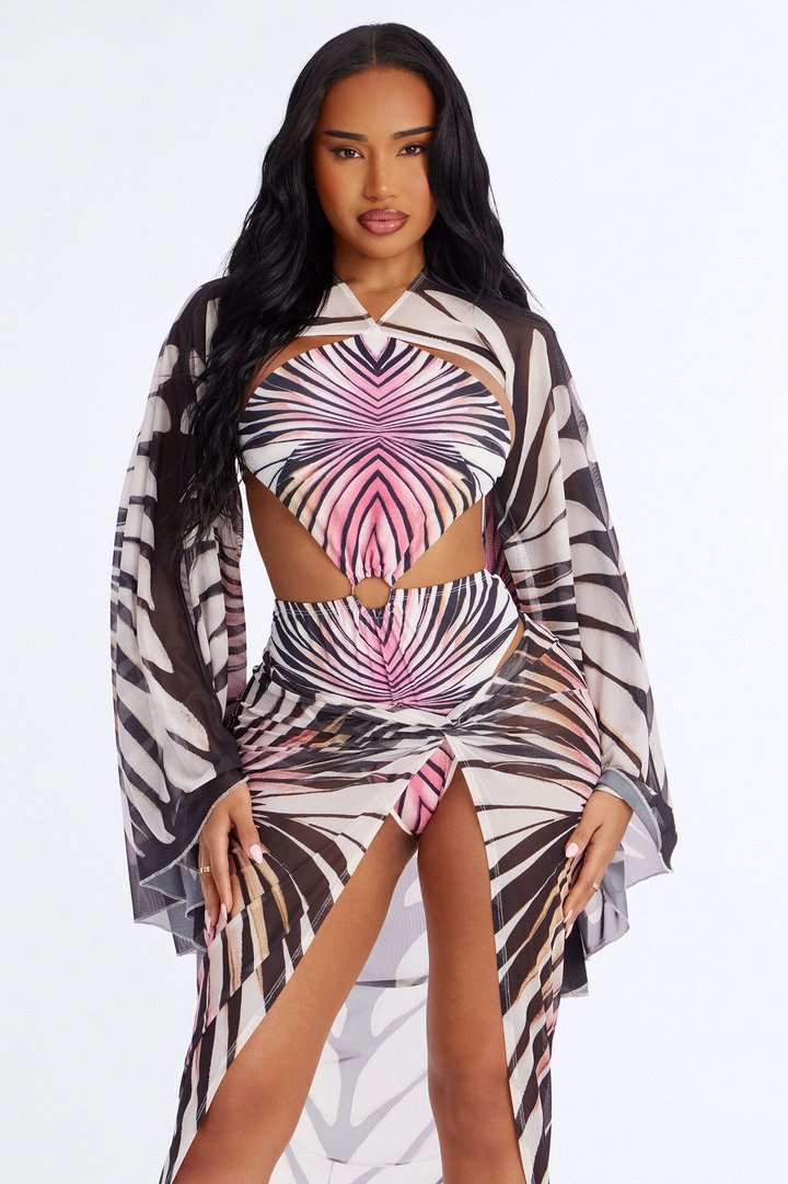 Butterfly Effect Bodysuit Skirt Set - Pink/combo
