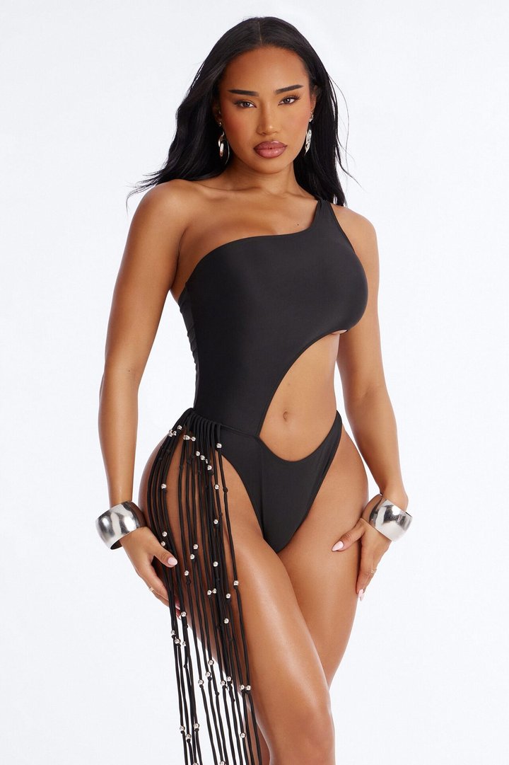 Wendy Fringe Cut Out 1 Piece Swimsuit - Black