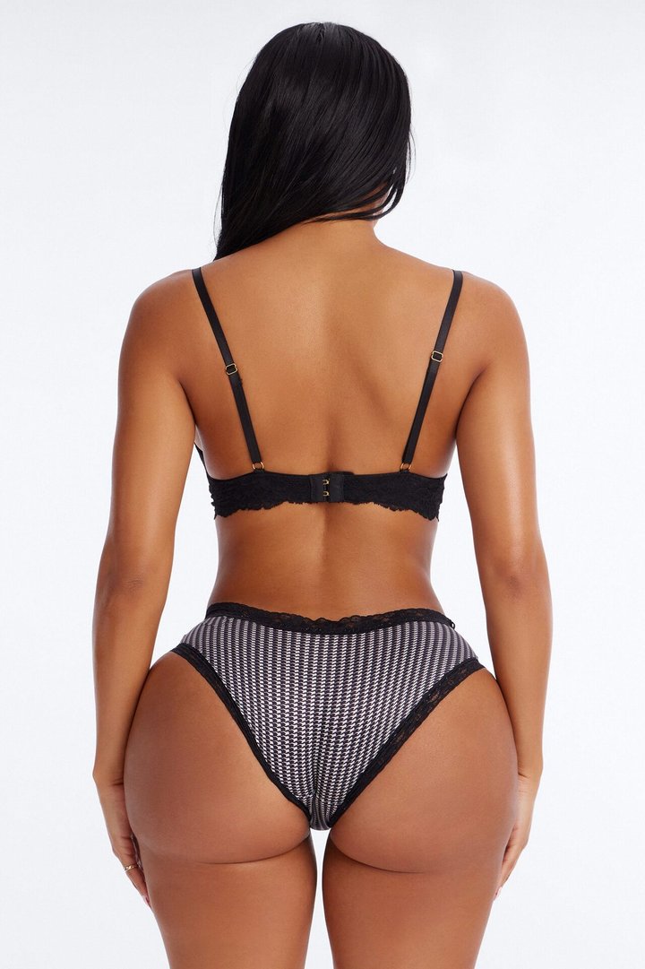 Everyday Houndstooth Lace Trim Cheeky Panty - Grey/Black