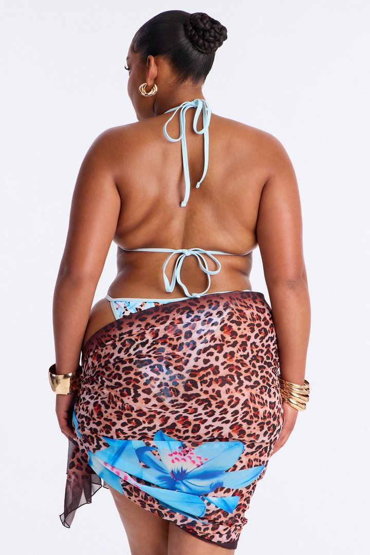 Quinn Floral Leopard 3 Piece Bikini Sarong Set - Leopard