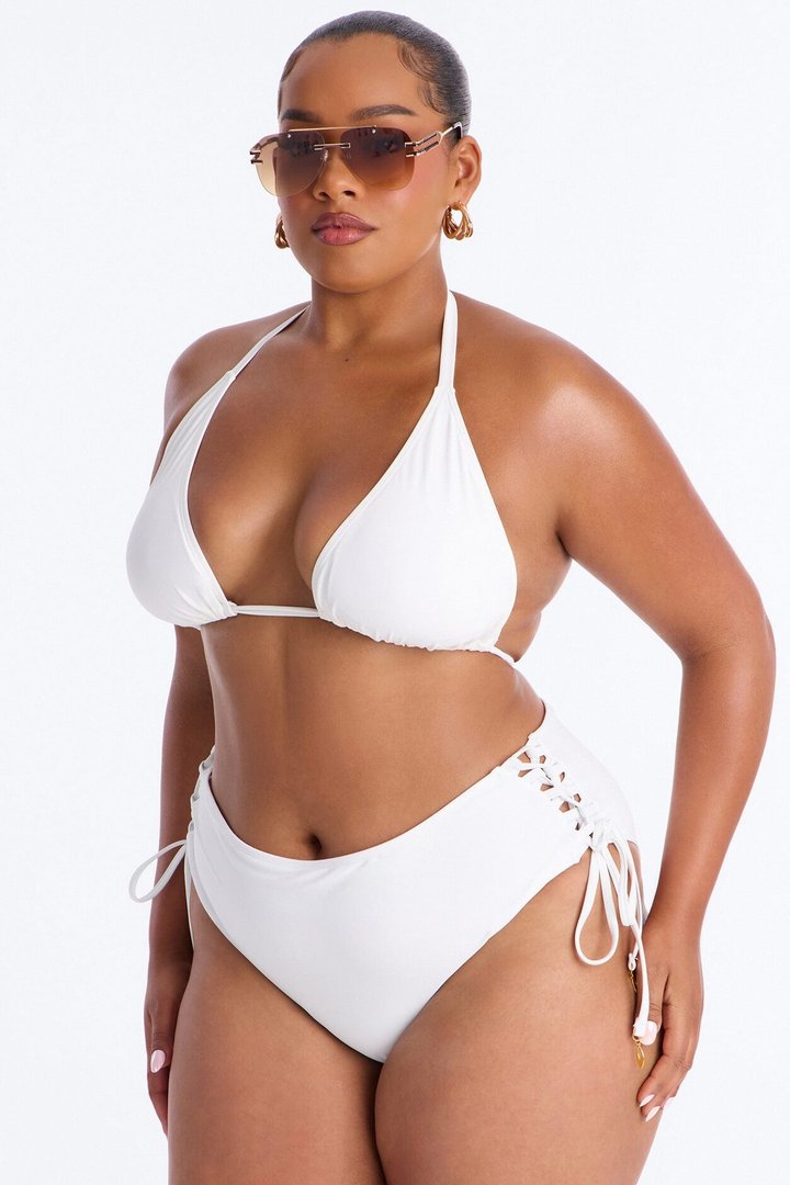 Tie Me Down Lace Up High Waist Bikini Bottom - White