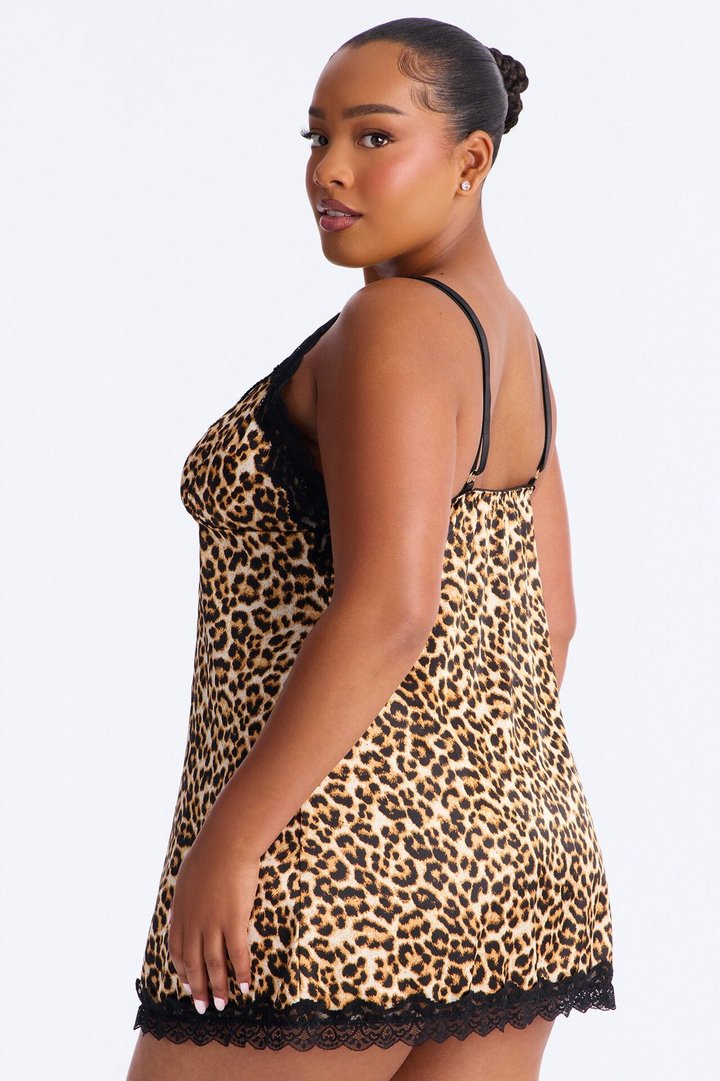 Lydia Stretch Satin Leopard Chemise - Leopard