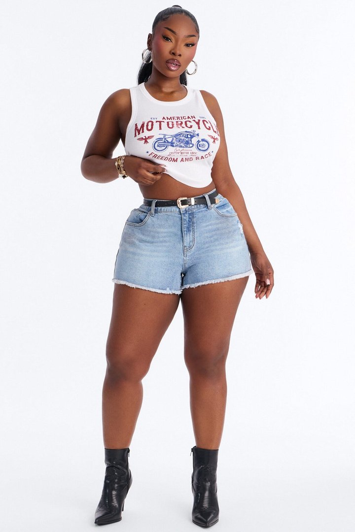 American Moto Ribbed Cropped Tank Top - White