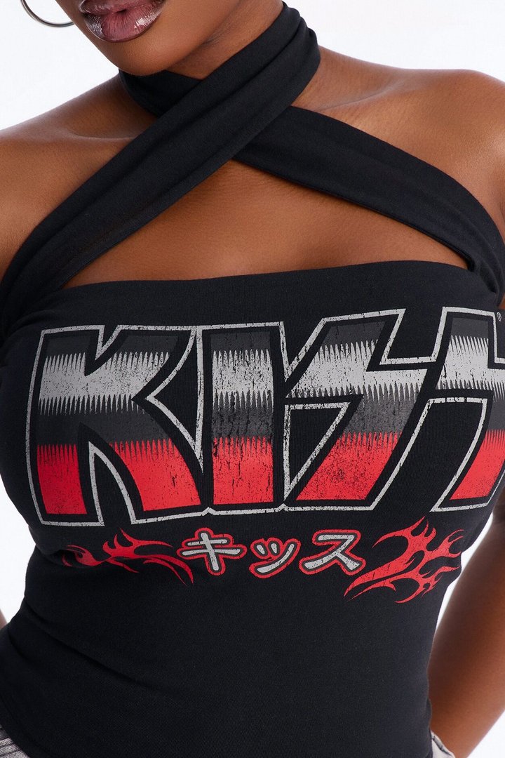 Kiss Criss Cross Halter Top - Black