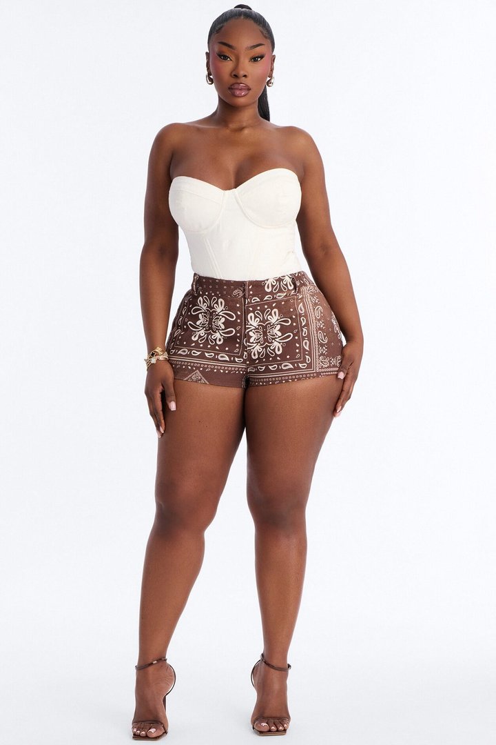 Swing My Way Paisley Printed Micro Short 1″ - Brown Combo