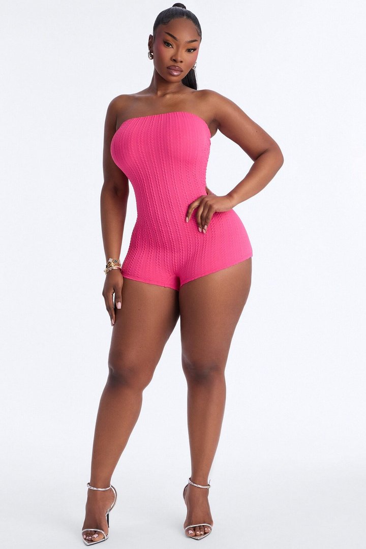 Marissa Cable Knit Micro Romper - Fuchsia