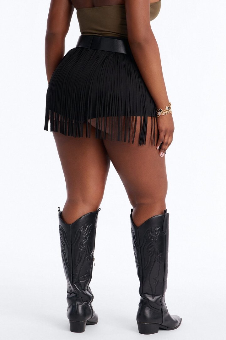Smokeshow Belted Fringe Hot Short - Black
