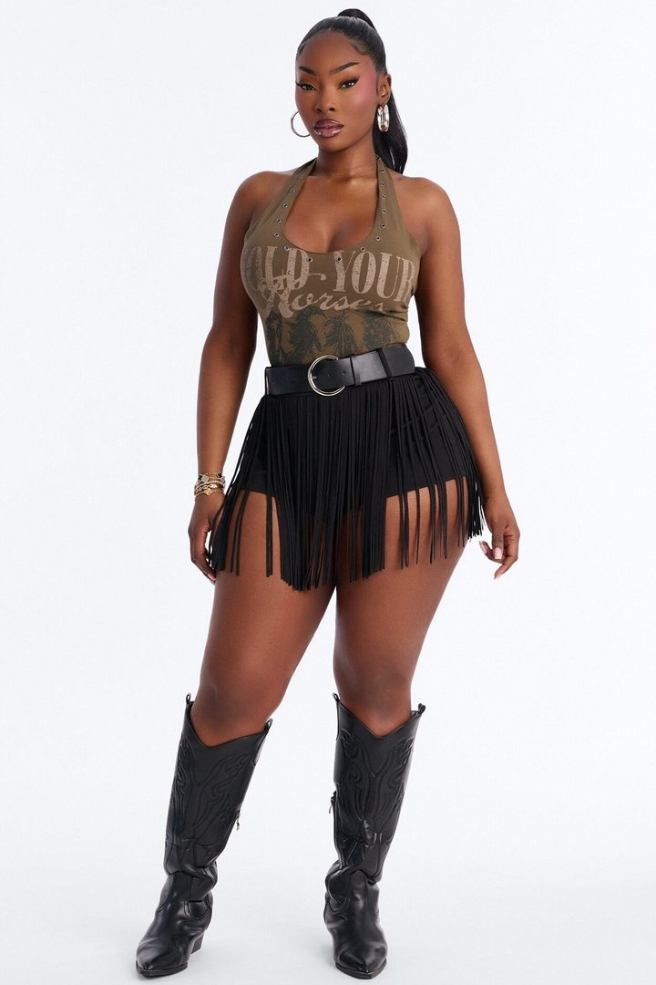 Smokeshow Belted Fringe Hot Short - Black
