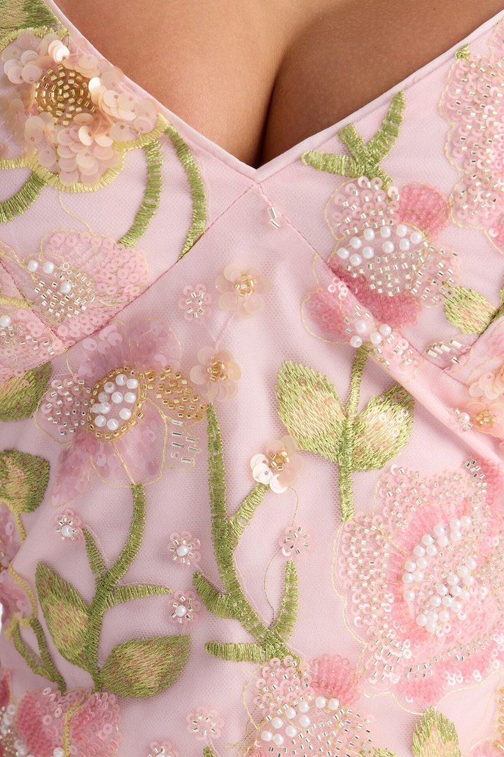 Garden Glam Strappy Sequin Top - Pink/combo