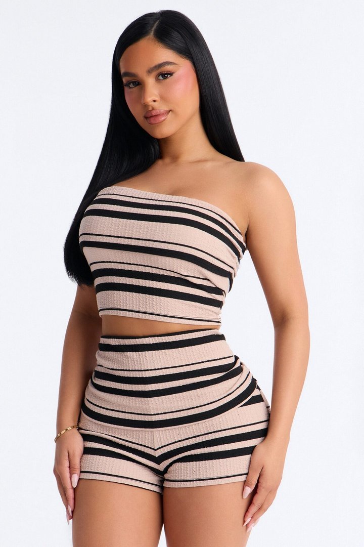 Julia Textured Tube Top Micro Short Set - Mocha/combo