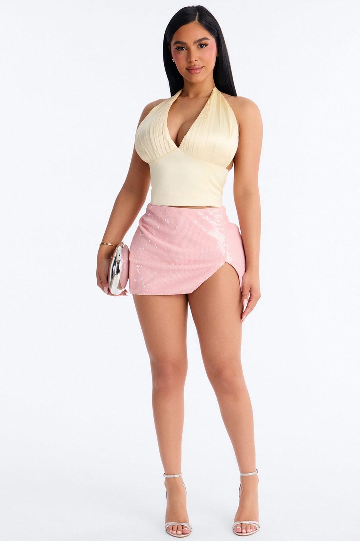 Shine For You High Slit Sequin Mini Skort - Pink