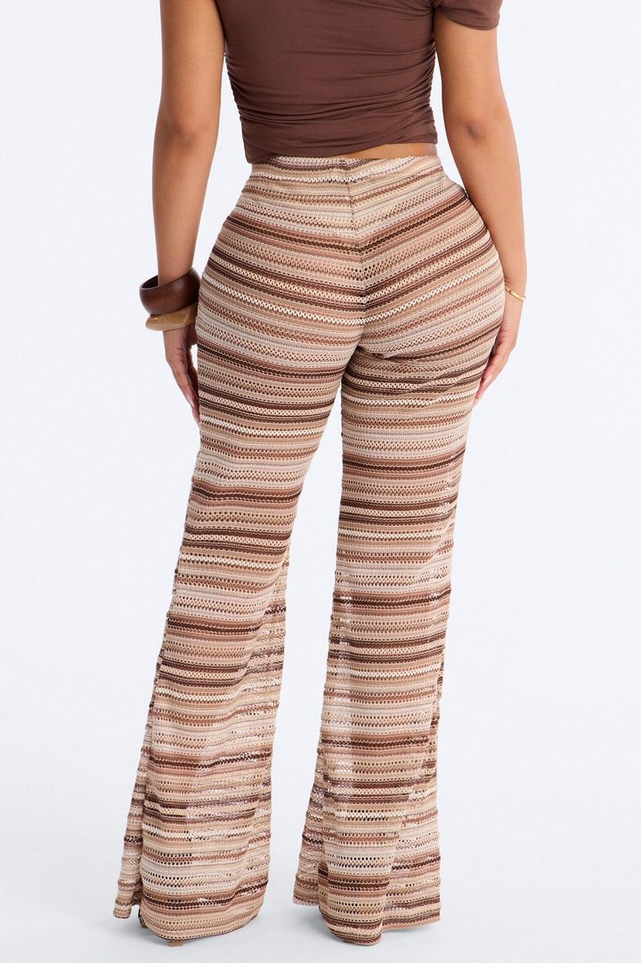 On The Beach Low Rise Crochet Flare Pant 33″ - Brown/combo