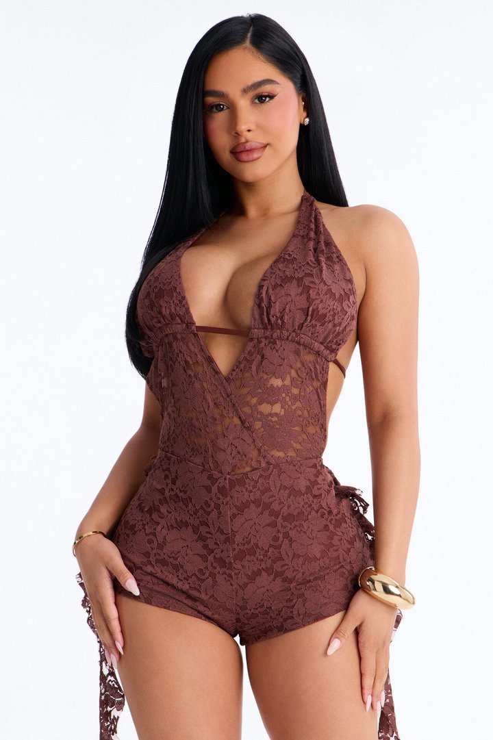 Viridiana Lace Romper - Chocolate