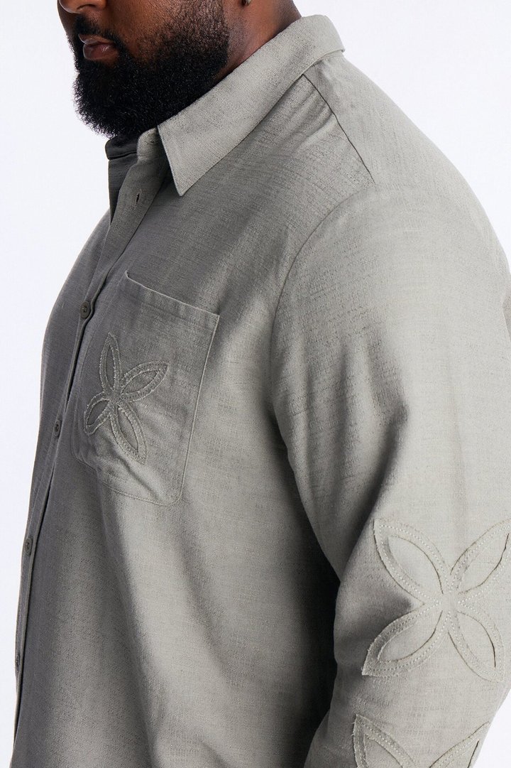 Tropical Fearless Button Up Shirt - Sage