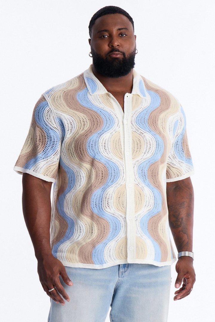 Desert Daze Crochet Short Sleeve Button Up Shirt - Multi Color