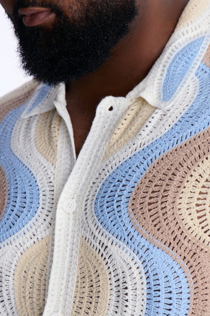 Desert Daze Crochet Short Sleeve Button Up Shirt - Multi Color