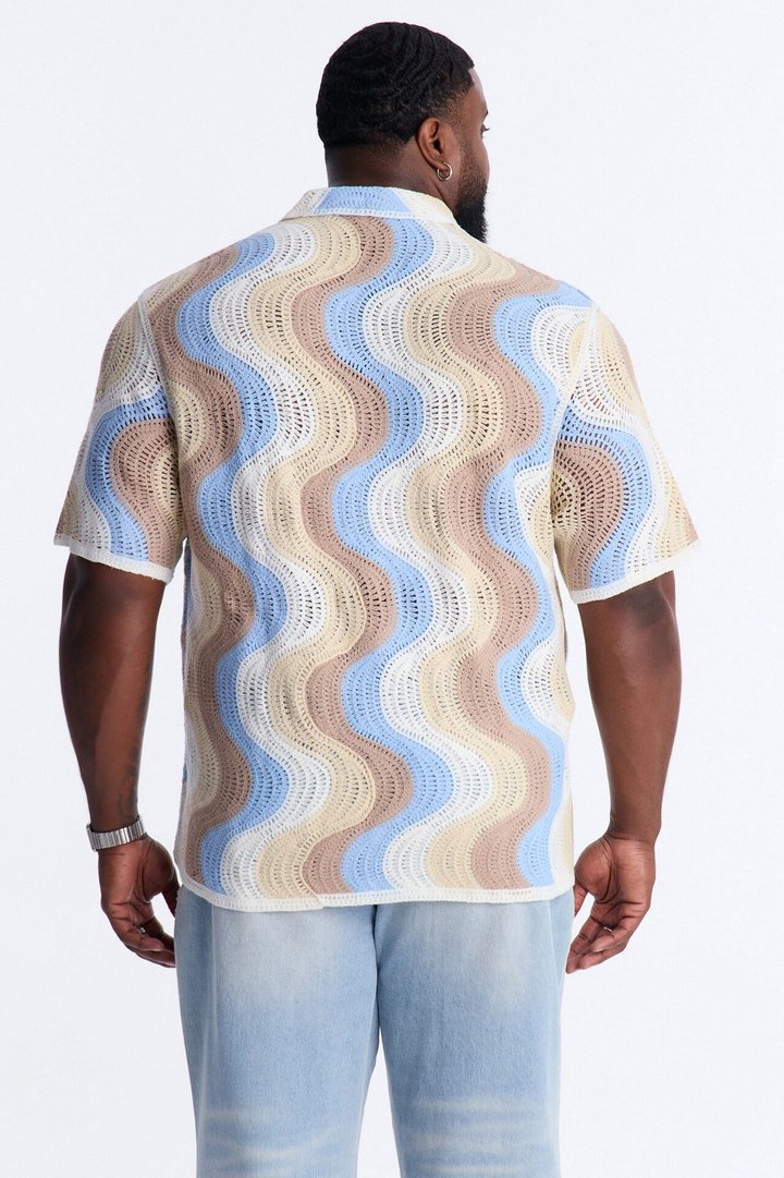 Desert Daze Crochet Short Sleeve Button Up Shirt - Multi Color