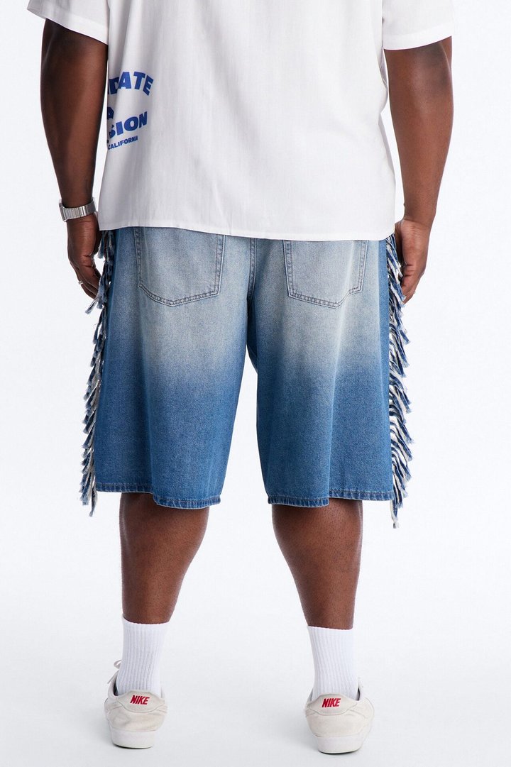 Baggy Rodeo Fringe Denim Short - Vintage Blue Wash