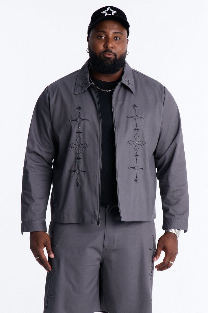 Vatican City Stitched Embellished Work Jacket - Grey