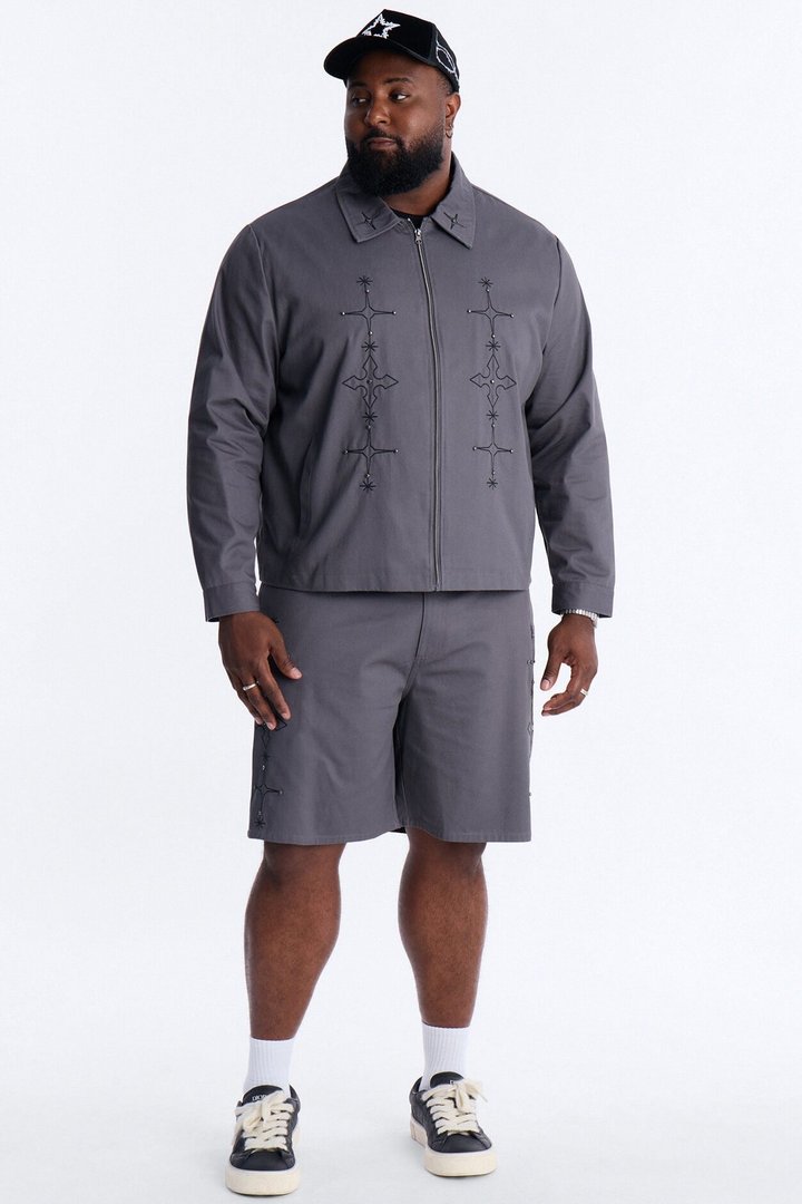 Vatican City Stitched Embellished Work Jacket - Grey