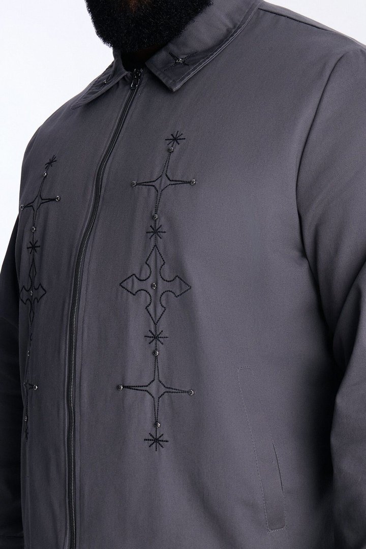 Vatican City Stitched Embellished Work Jacket - Grey