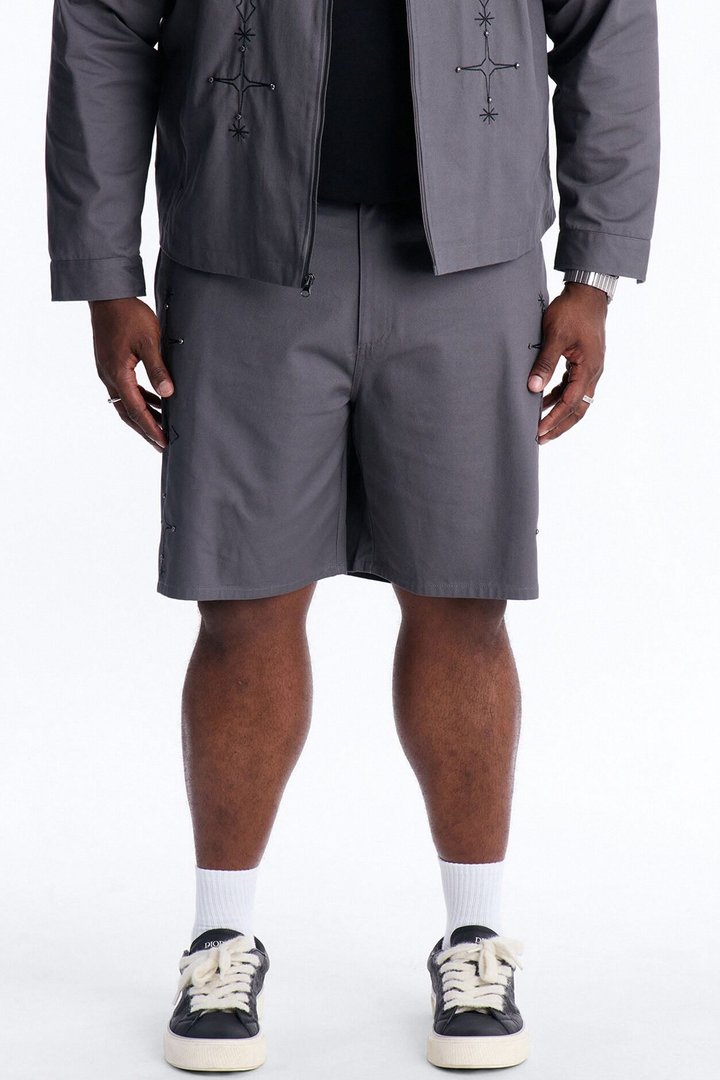 Relaxed Vatican City Stitched Embellished Short - Grey