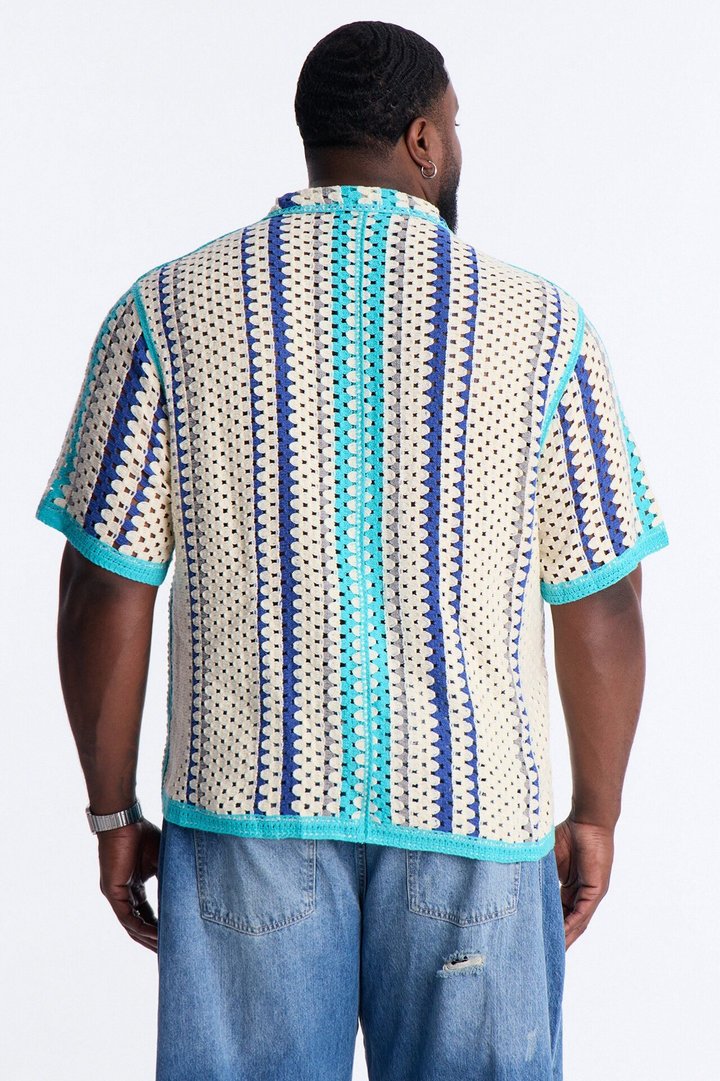 Cropped Breeze Crochet Button Up Shirt - Blue