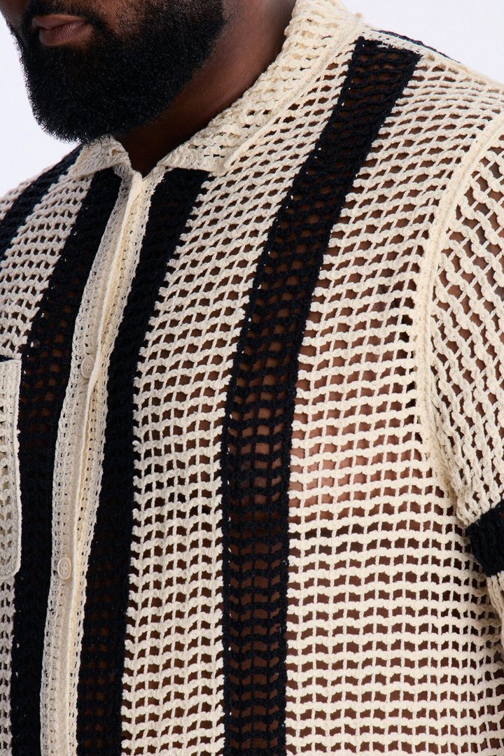 Casa Del Sol Crochet Button Up Shirt - Cream