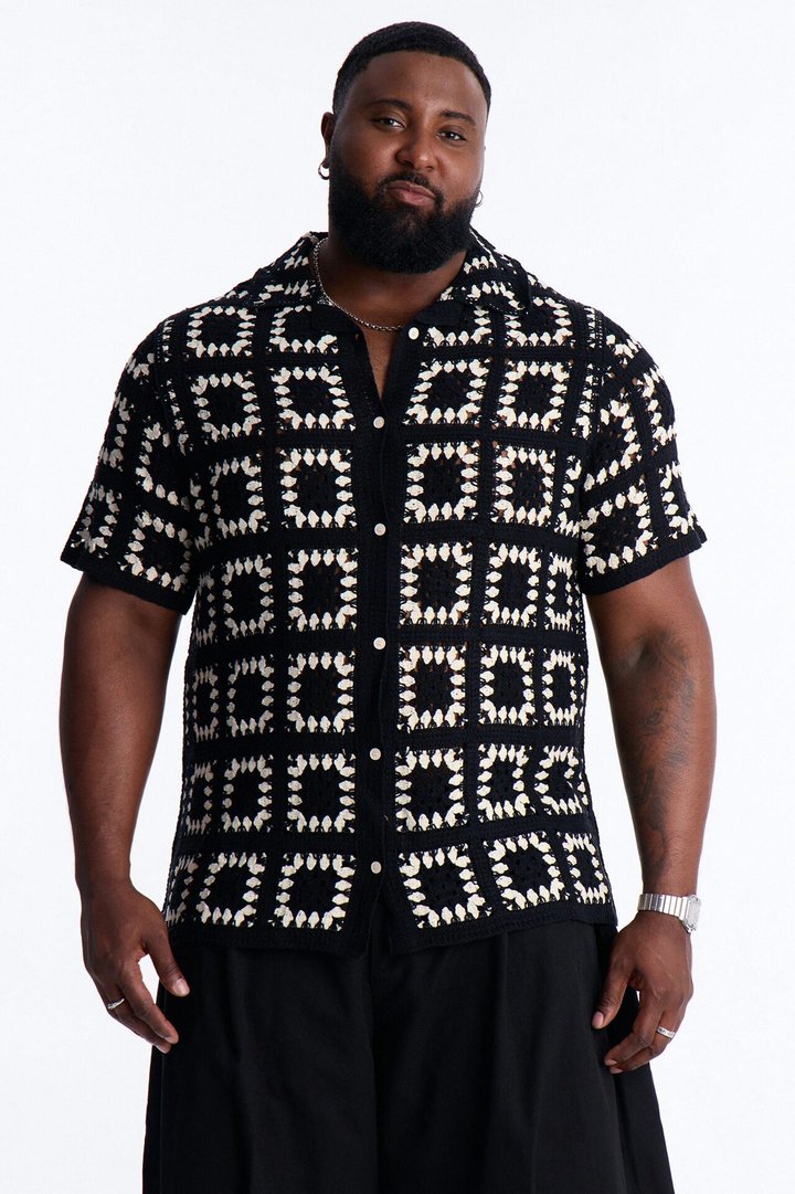 Coastal Crochet Button Up Shirt - Black