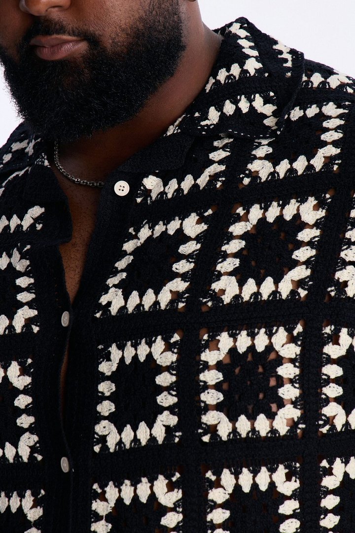Coastal Crochet Button Up Shirt - Black