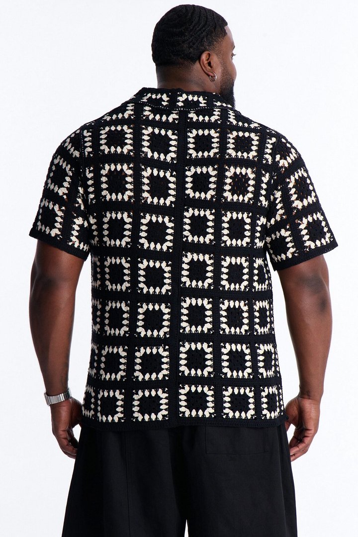 Coastal Crochet Button Up Shirt - Black