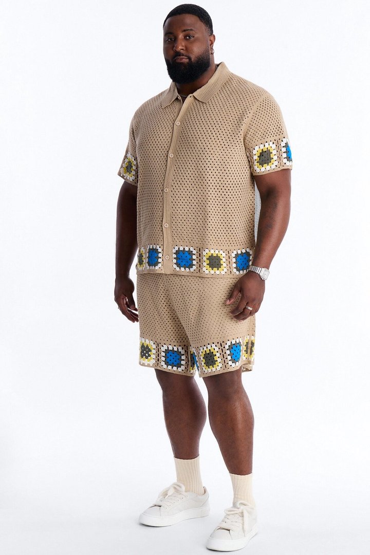 Relaxed Daisy Daze Crochet Short - Tan