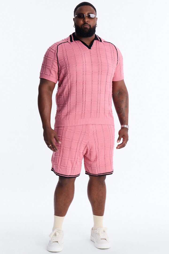 Relaxed Riviera Johnny Collar Knit Polo - Pink
