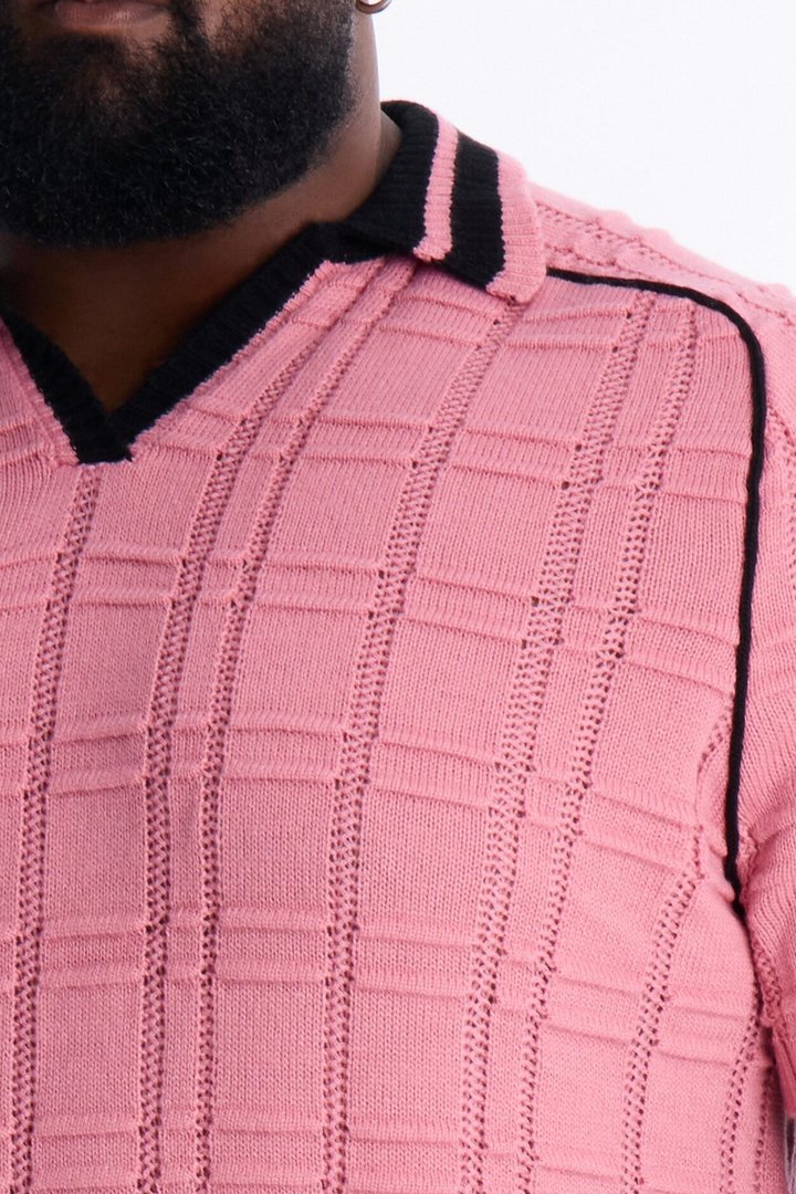 Relaxed Riviera Johnny Collar Knit Polo - Pink
