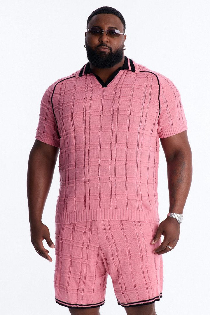 Relaxed Riviera Johnny Collar Knit Polo - Pink