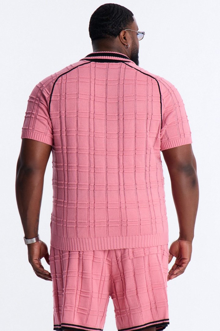 Relaxed Riviera Johnny Collar Knit Polo - Pink