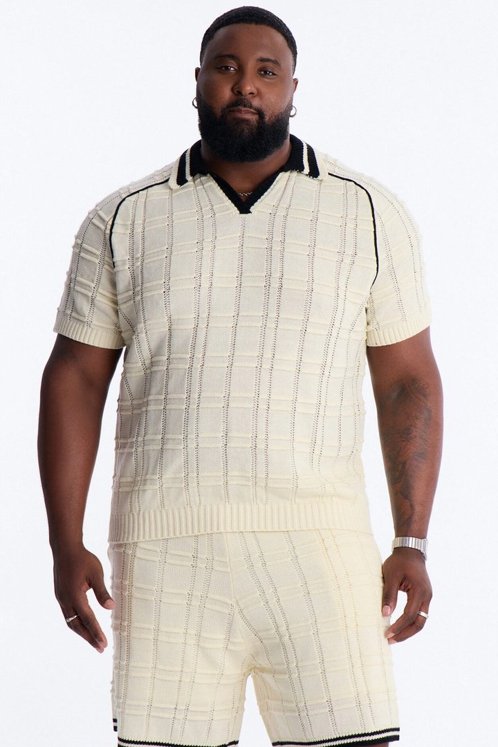 Relaxed Riviera Johnny Collar Knit Polo - Cream