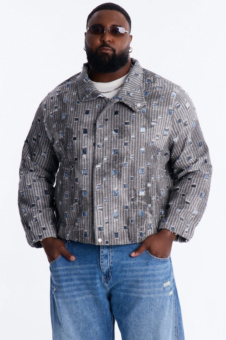 Indio Distressed Lightweight Tweed Jacket - Grey