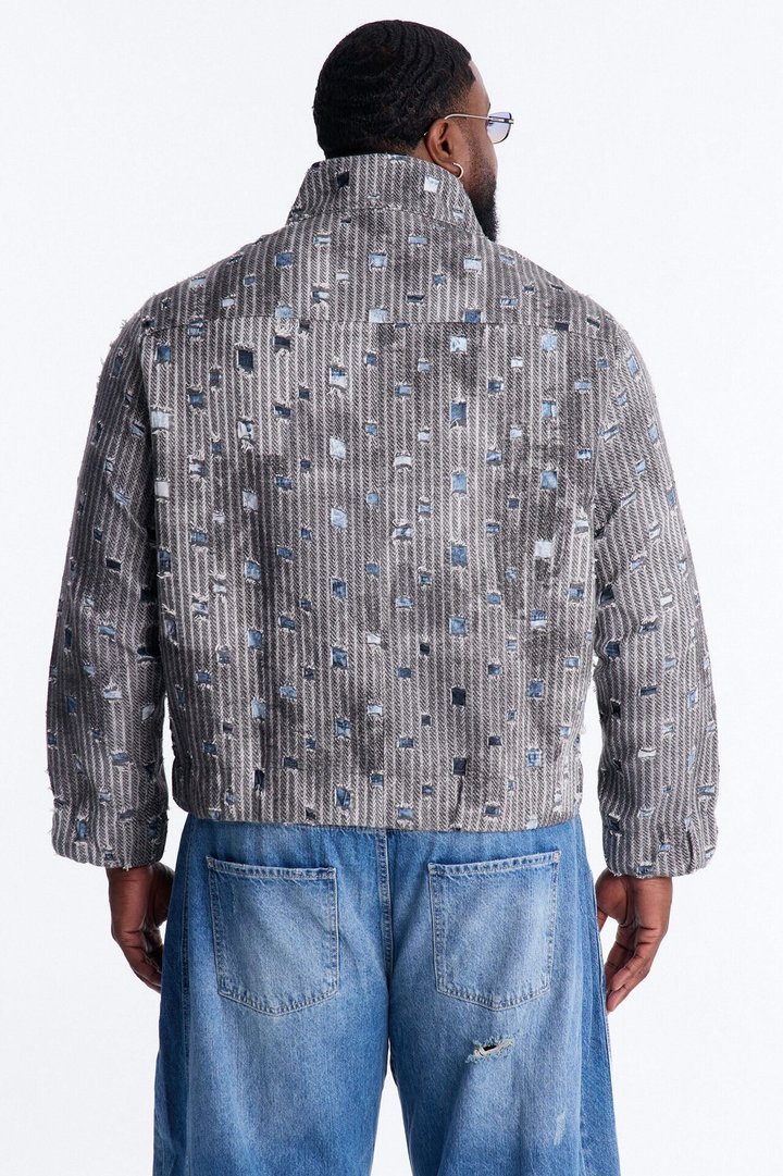 Indio Distressed Lightweight Tweed Jacket - Grey
