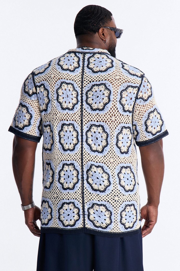 Laguna Crochet Button Up Shirt - Light Blue