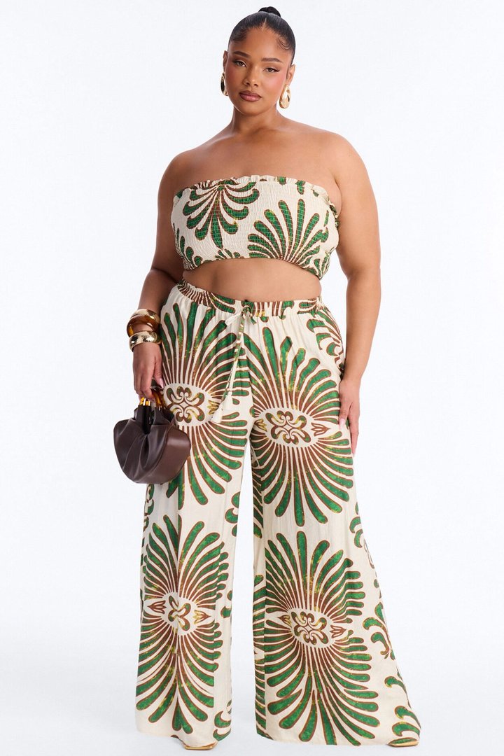 Jenna Printed Linen Pant Set - Green/combo