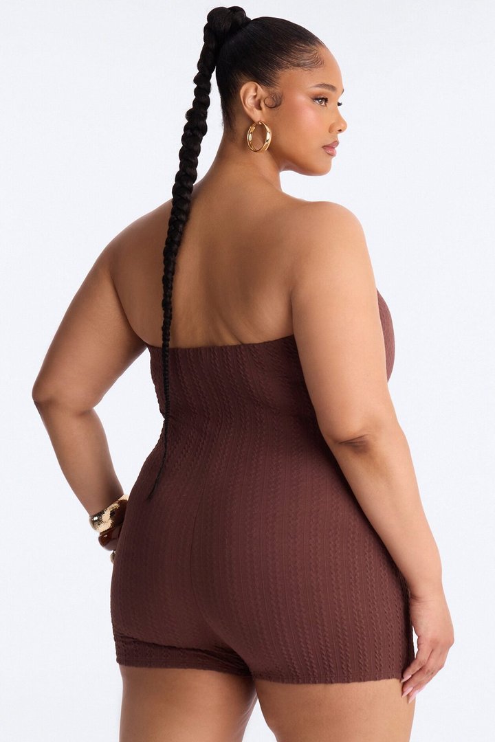 Marissa Cable Knit Micro Romper - Chocolate